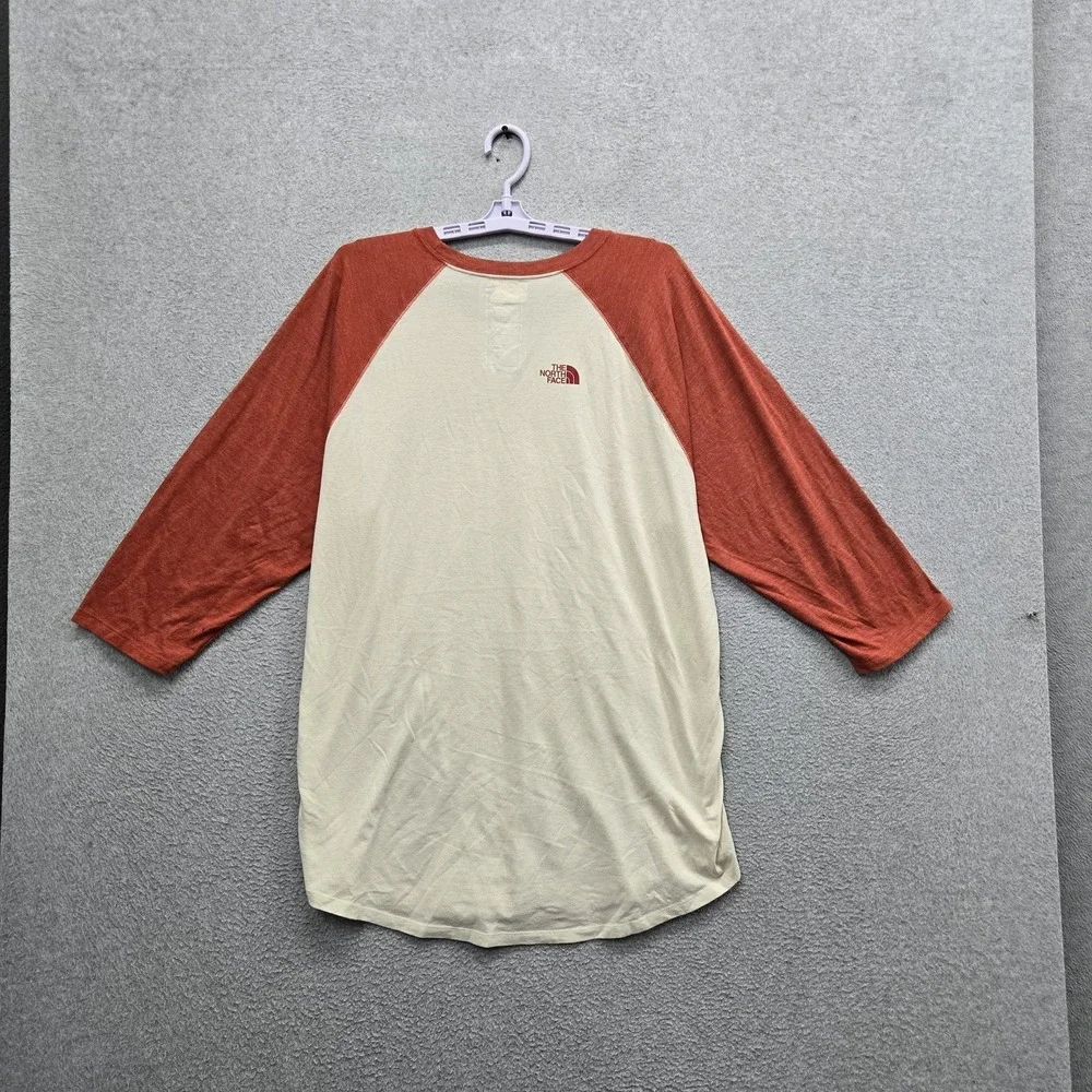 The North Face Men Shirt XXL Cream Logo Spellout Raglan Classic 3/4 Sleeve